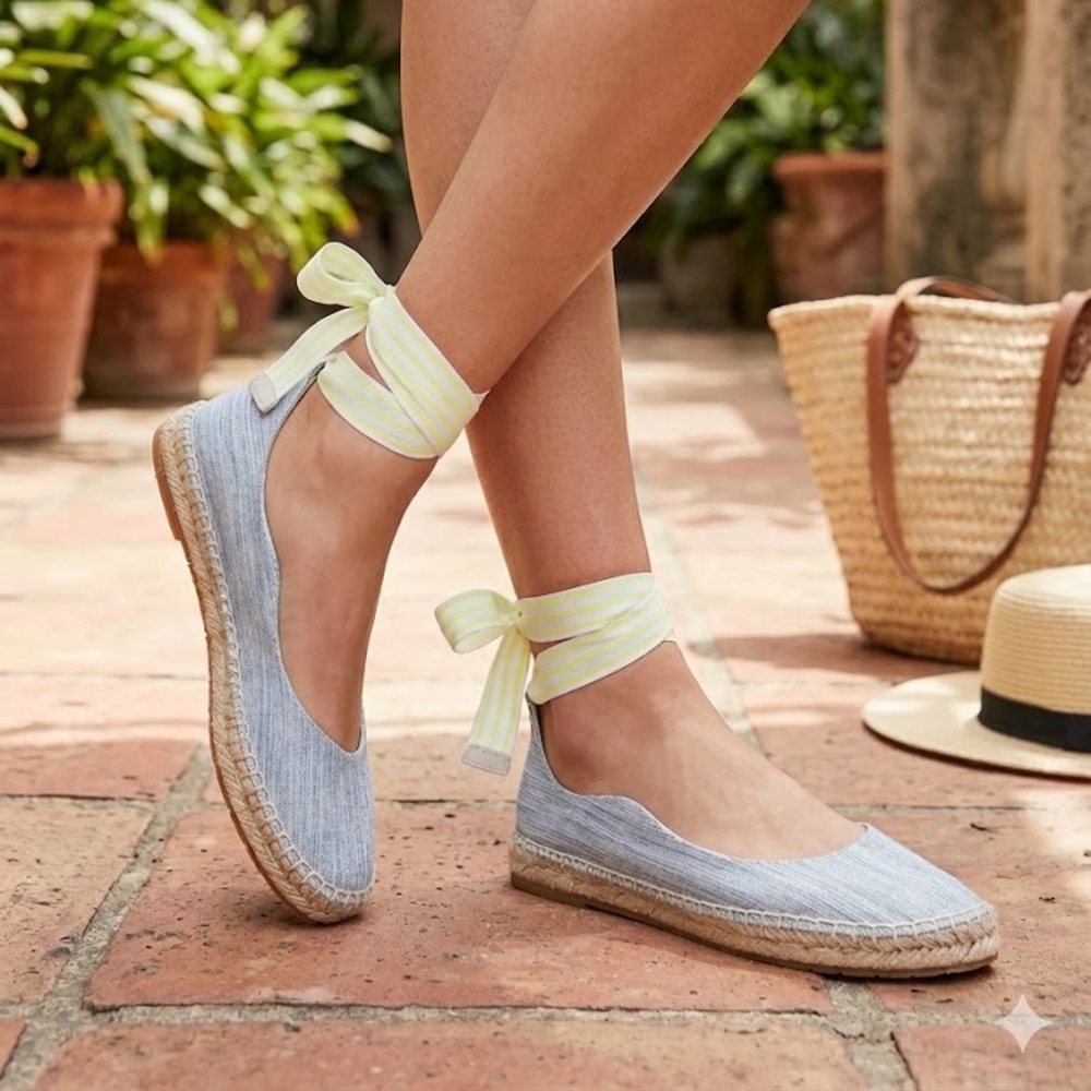ZAC POSEN Light Blue Grey Ribbon Ankle Tie Espadrille Flats Size 7  NWOT